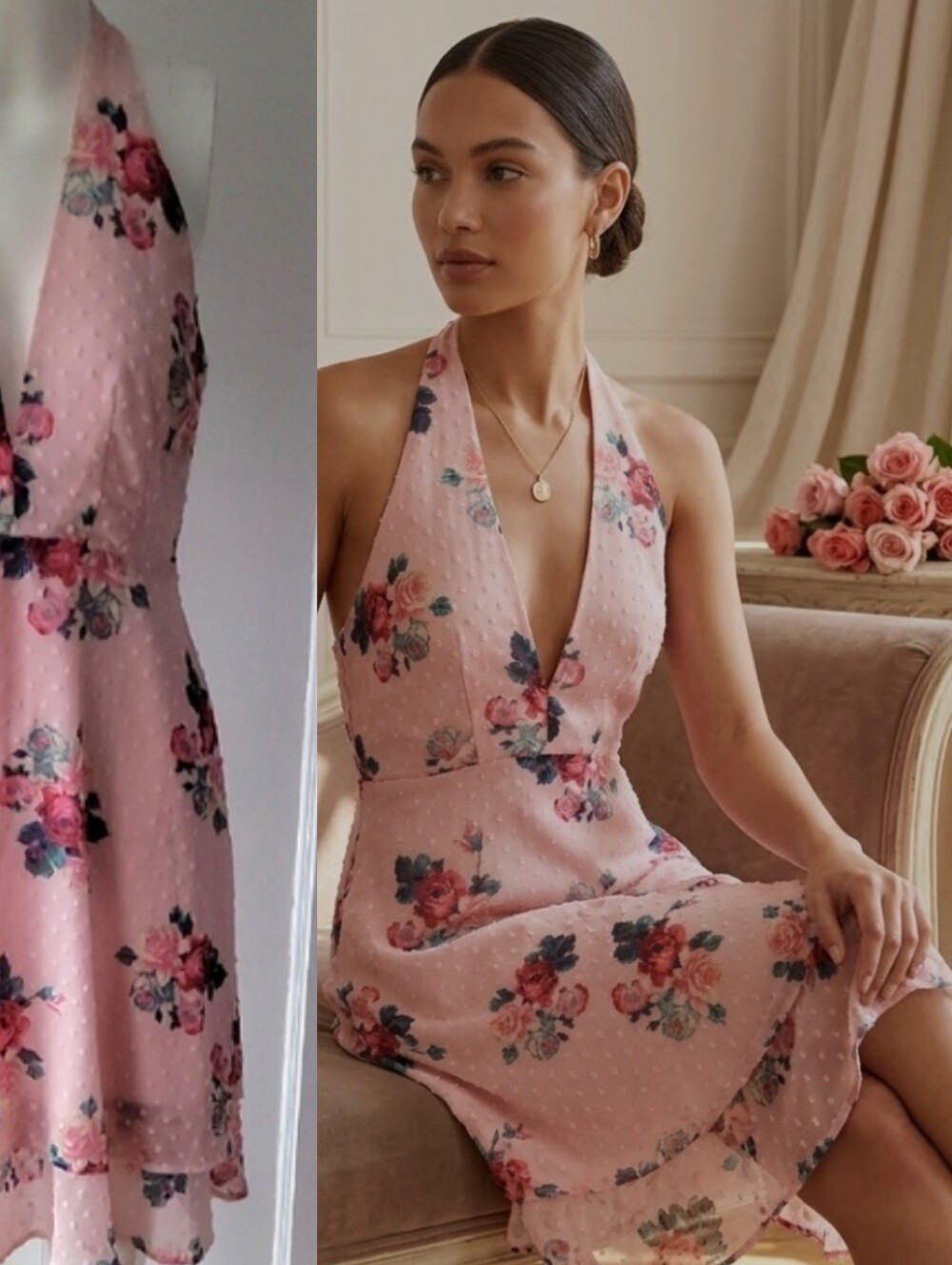 19 Cooper- Pink Floral Halter Mini Sundress 🌸